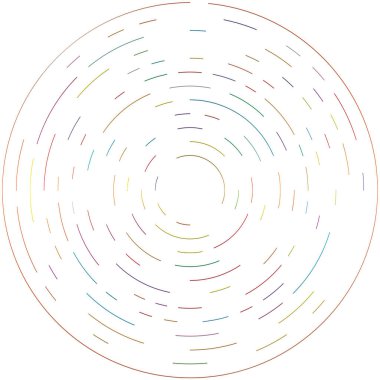 Renkli dairesel, eşmerkezli çemberler. Radyal, yayılan halkalar. Soyut geometrik çember şekli, tasarım elemanı. Girdaplar, girdaplar, girdaplar, girdaplar, girdaplar, girdaplar ve girdaplar.