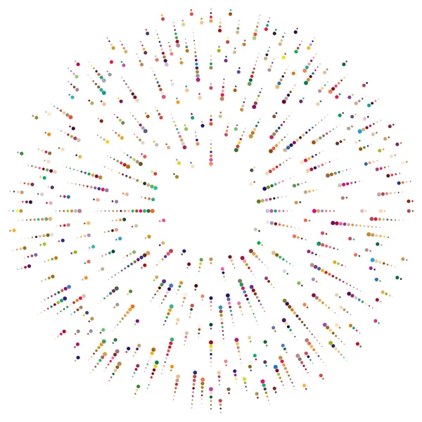 Renkli, renkli rastgele daireler, noktalar, benekler ve çiller konsantre, dairesel ve dairesel elementler. Noktacılık, noktacılık rastgele polikrom yarım ton daireler stok vektör çizimi, klip- sanat grafikleri