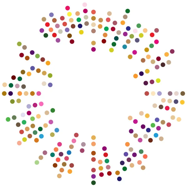 カラフルな 色のランダムな円 ドット 斑点やそばかす同心円状 円形および放射状の要素 ポインティリスト ポインティリズムランダム多色ハーフトーン円ストックベクトルイラスト クリップアートグラフィック — ストックベクタ