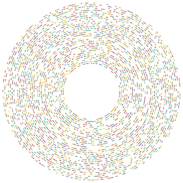 Renkli, renkli rastgele daireler, noktalar, benekler ve çiller konsantre, dairesel ve dairesel elementler. Noktacılık, noktacılık rastgele polikrom yarım ton daireler stok vektör çizimi, klip- sanat grafikleri