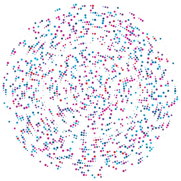 Renkli, renkli rastgele daireler, noktalar, benekler ve çiller konsantre, dairesel ve dairesel elementler. Noktacılık, noktacılık rastgele polikrom yarım ton daireler stok vektör çizimi, klip- sanat grafikleri