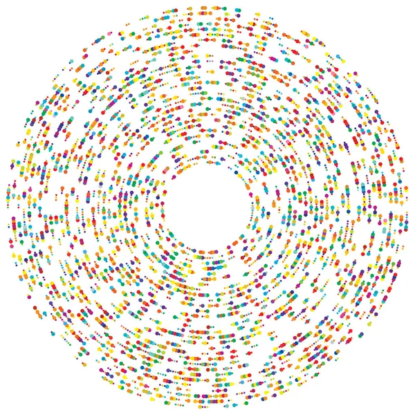 Renkli, renkli rastgele daireler, noktalar, benekler ve çiller konsantre, dairesel ve dairesel elementler. Noktacılık, noktacılık rastgele polikrom yarım ton daireler stok vektör çizimi, klip- sanat grafikleri