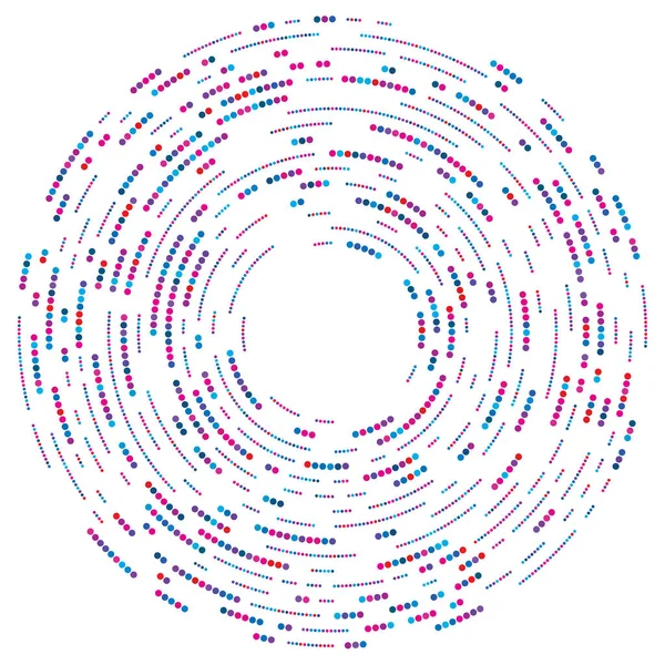 Renkli, renkli rastgele daireler, noktalar, benekler ve çiller konsantre, dairesel ve dairesel elementler. Noktacılık, noktacılık rastgele polikrom yarım ton daireler stok vektör çizimi, klip- sanat grafikleri