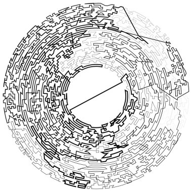 Geometrik, rastgele dairesel element. Soyut açısal çember şekli - stok vektör illüstrasyonu, klip- sanat grafikleri