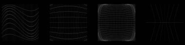 Grid, mesh, grating, trellis, wireframe with distortion, deformation effect. Warp, tweak distort grid - stock vector illustration, clip-art graphics clipart