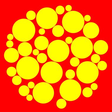 Sanat eseri rastgele noktalar, daireler. Noktacı, noktacılık yarım ton, ekran duoton tasarım elemanı. Kırmızı ve sarı benekler, benekler - stok vektör illüstrasyonu, klip- sanat grafikleri
