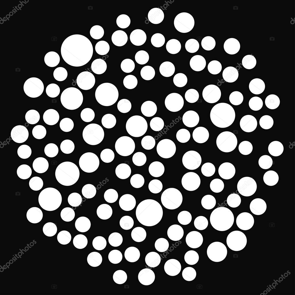 Random dots, circles. Pointillist, pointillism halftone, screentone design element. Scattered speckles, spots, freckles - stock vector illustration, clip-art graphics