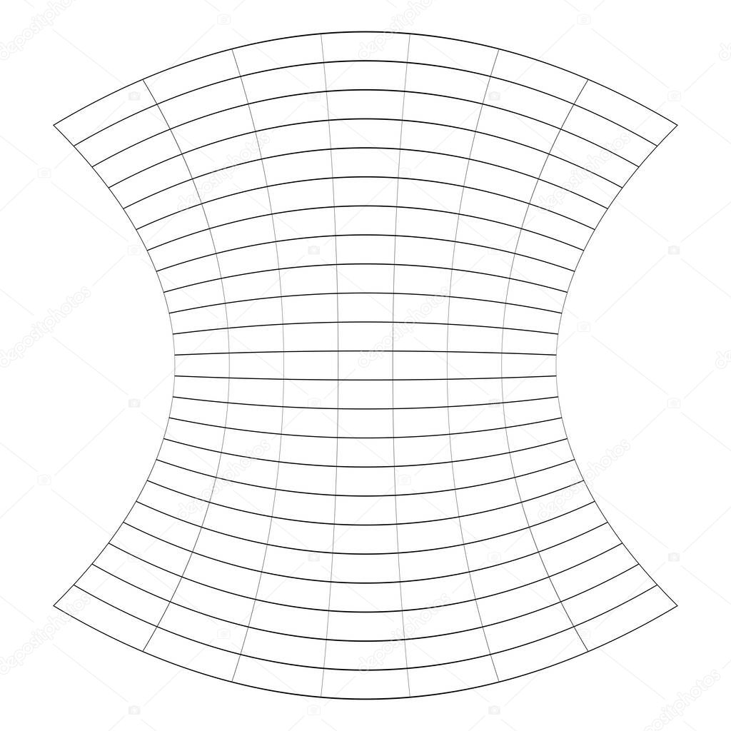 Grid, mesh, grating, trellis, wireframe with distortion, deformation effect. Warp, tweak distort grid - stock vector illustration, clip-art graphics