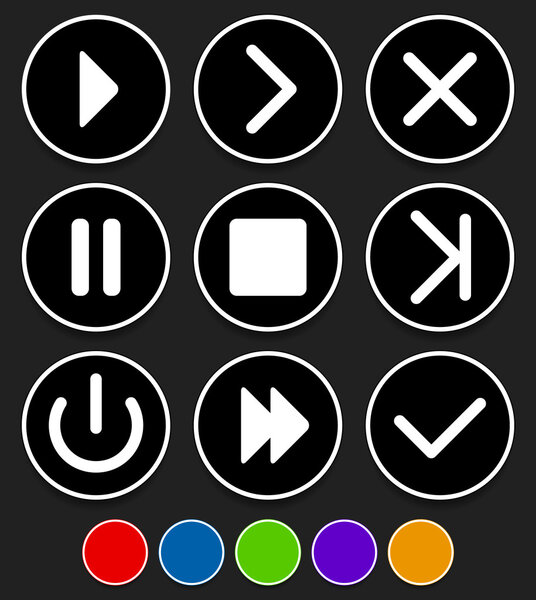 Set of different buttons - Play, next, forward, fastforward, exi