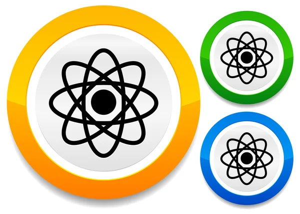 Molécula simbólica, icono de símbolo atómico para química, biología, rese — Vector de stock