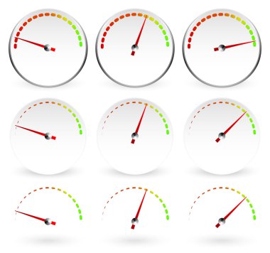 Different dials with red needles clipart