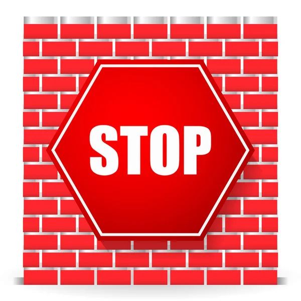 Stop sign on brickwall. — Stock Vector