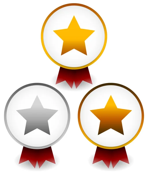 Golden, silver, bronze star badges — Stock Vector