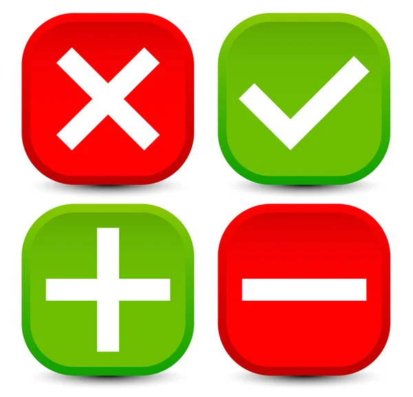 Checkmark, cross, plus, minus icons set — Stock Vector