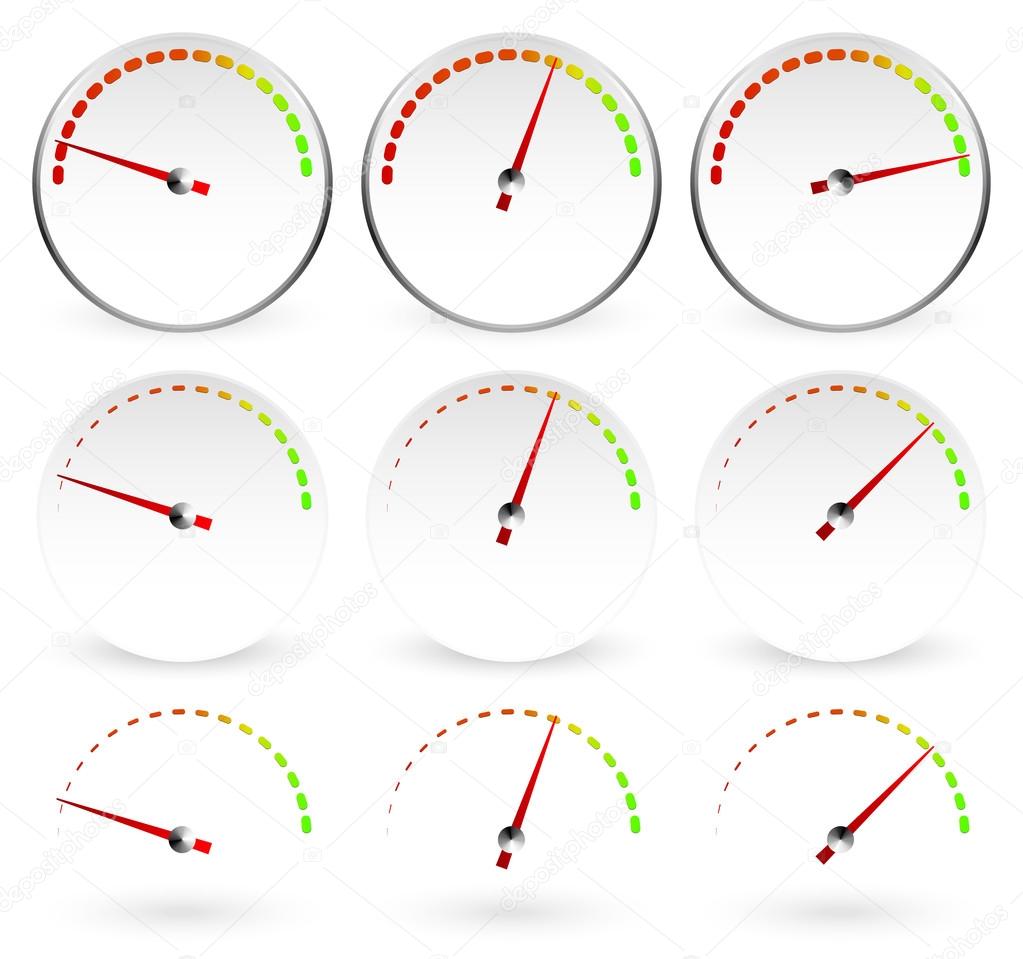 Different dials with red needles