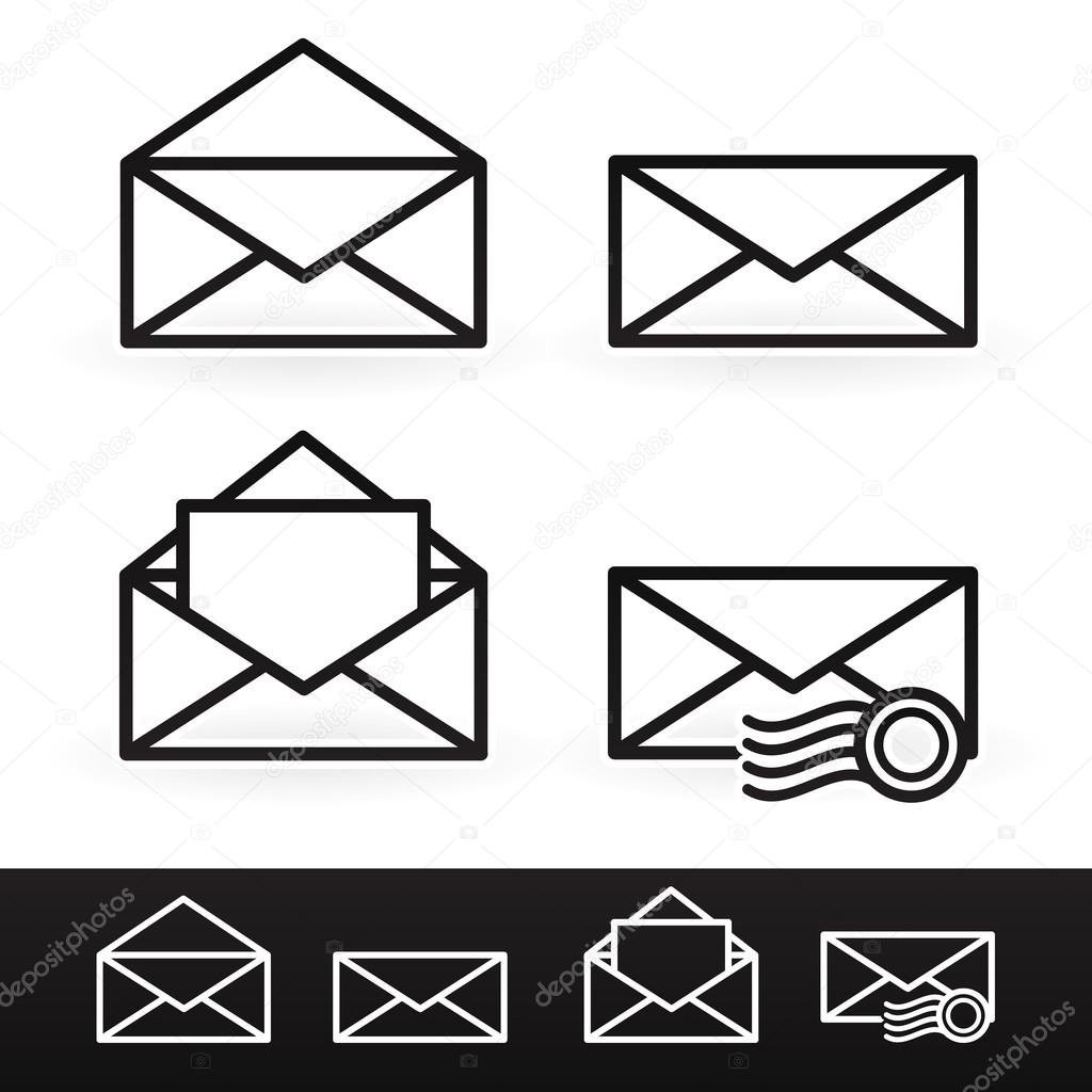 Carta de contorno, ícones de e-mail — Vetores de Stock 