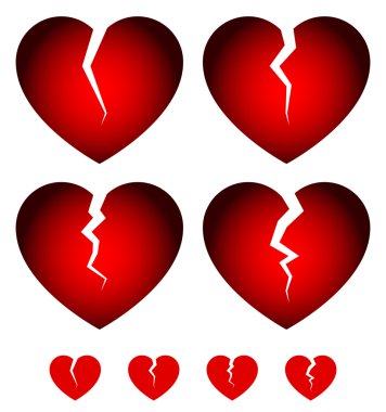 Broken hearts icons set clipart