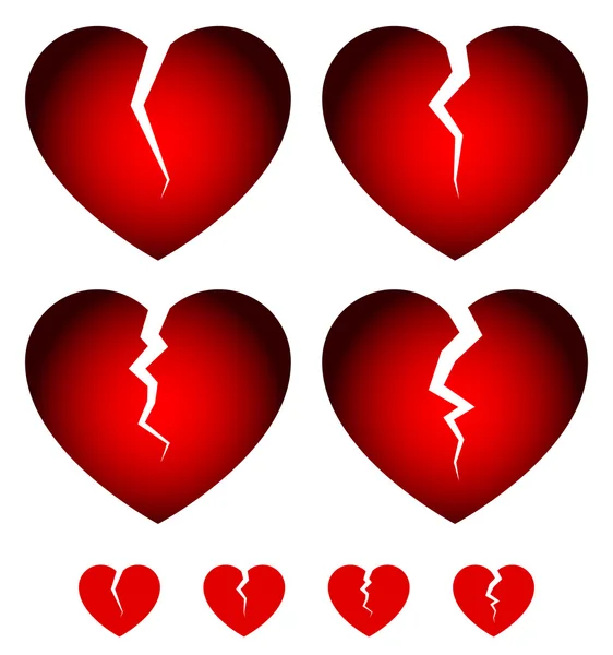 Conjunto de iconos corazones rotos — Vector de stock