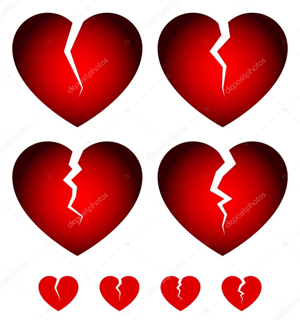 Broken hearts icons set
