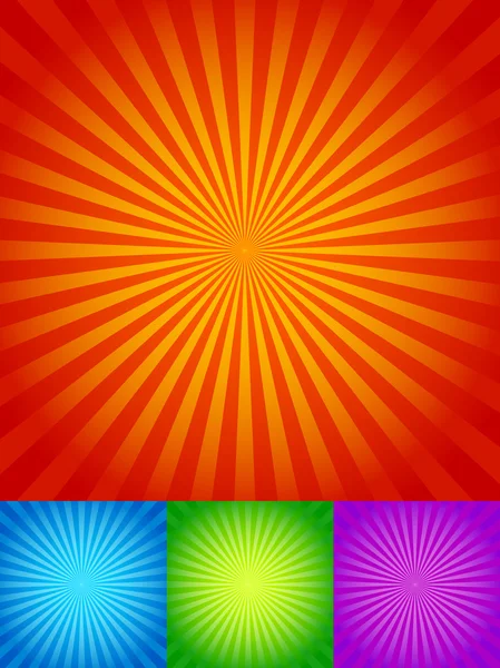 Los rayos o un conjunto de fondos de starburst — Vector de stock