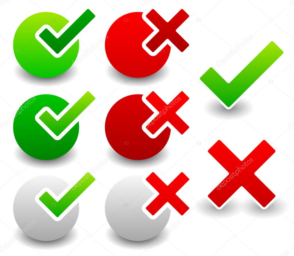 Check marks, crosses icons. yes, no symbols vector illustration