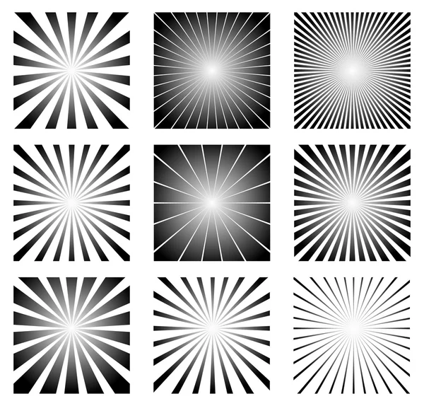 Monocromo Sunburst, Starburst fondos — Vector de stock