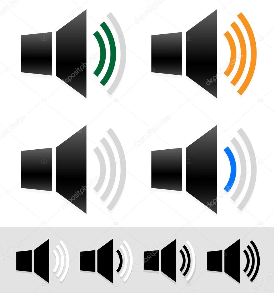 Volume, sound level indicators with speaker icons.
