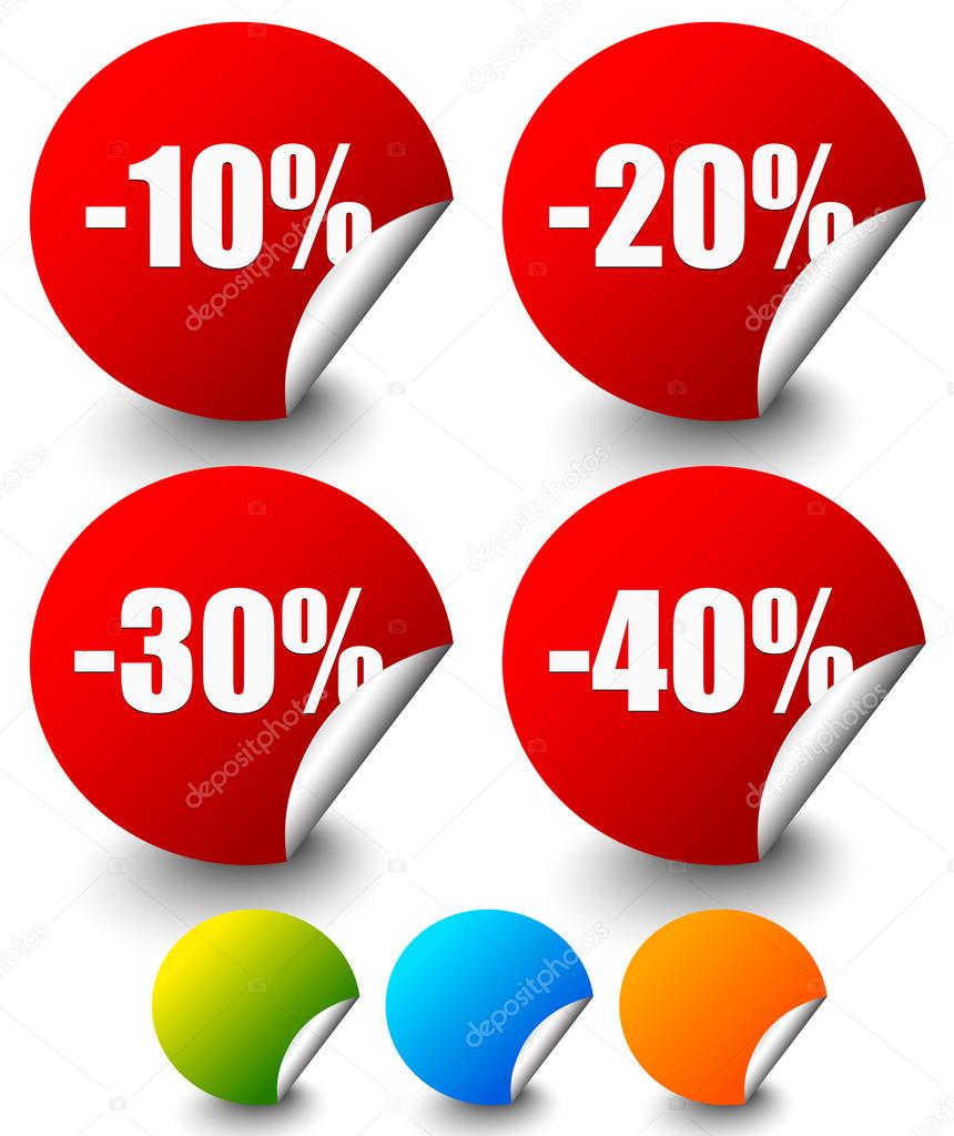 Discount Stickers, labels with Minus 10 to 40 Percents