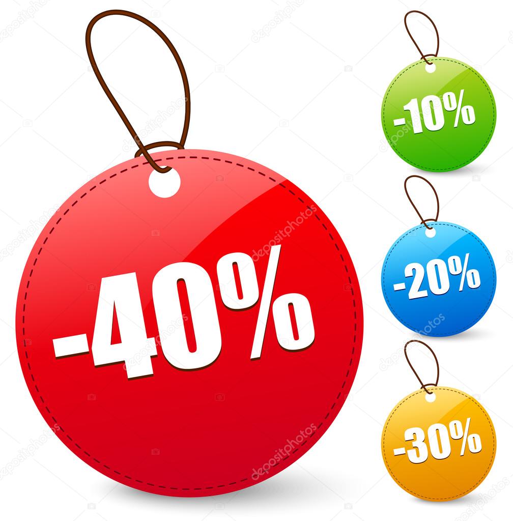 Discount tags with 40, 10, 20, 30 Percents