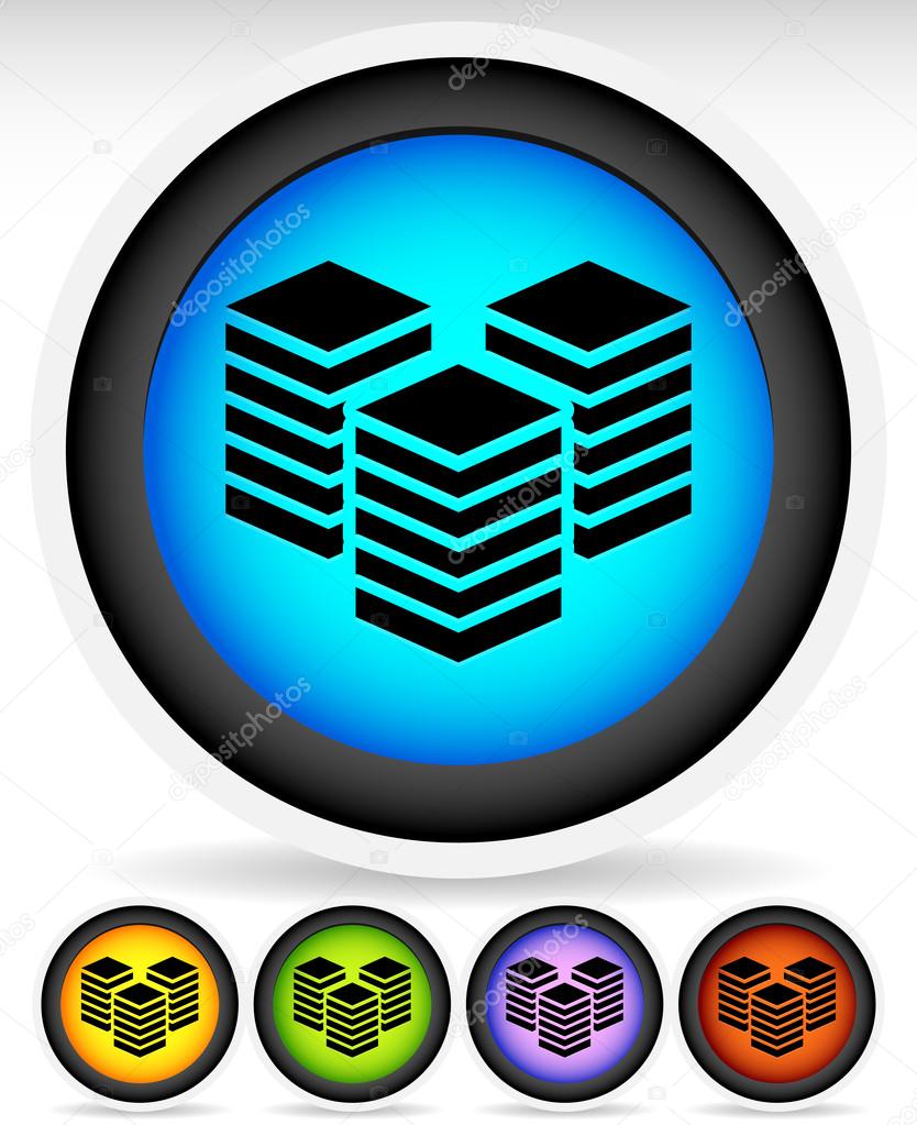 Icons with Layered Tower Symbols for Webhosting, Server, Database Concepts