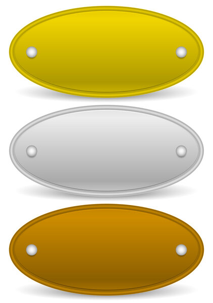 Gold, silver and bronze metal plaques