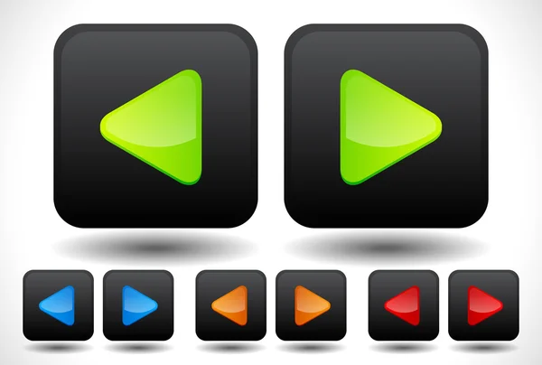 Yuvarlak sol ve sağ ok düğmelerini, ok simgeler kümesi. Yeşil, — Stok Vektör