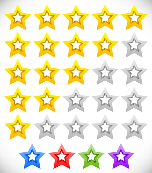 Star rating system with 3d stars. — Stock Vector