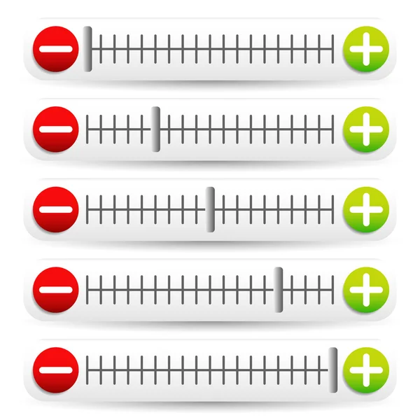 Schuifregelaars met plus, mintekens. — Stockvector