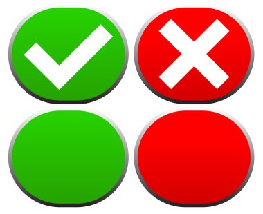 Onay işareti ve çapraz düğmeleri