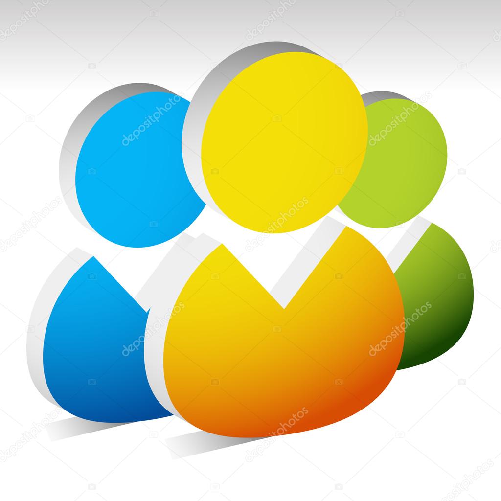 Group of three 3d person, character, team vector icon.
