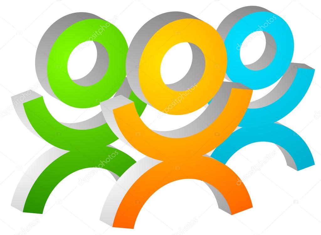 Group of three 3d person, character vector icon, symbol