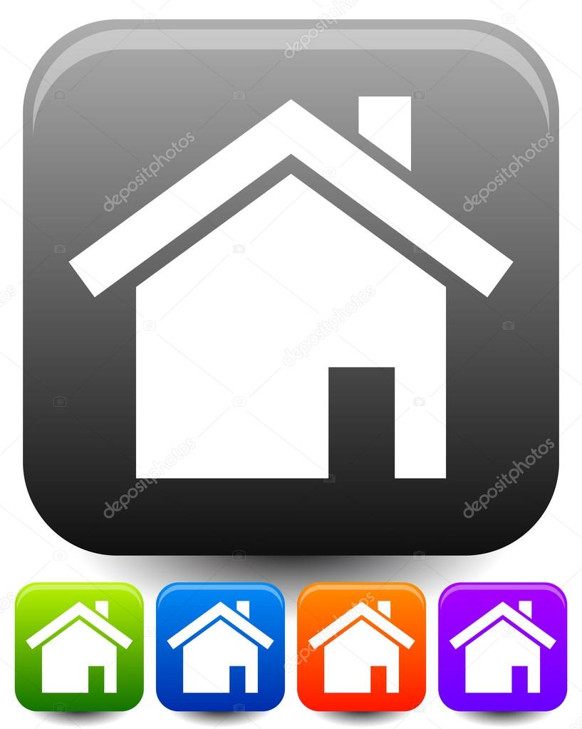 House symbols on rounded squares with highlight effect. Icons for suburban building, homepage, real estate themes.