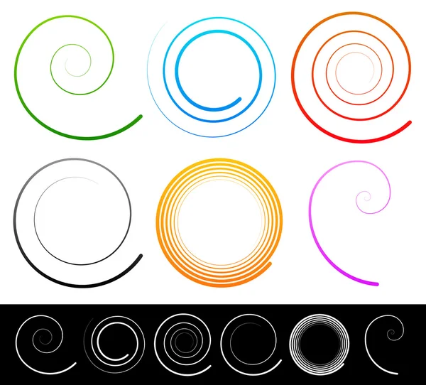 Colorful spirals, shapes set. — Stock Vector