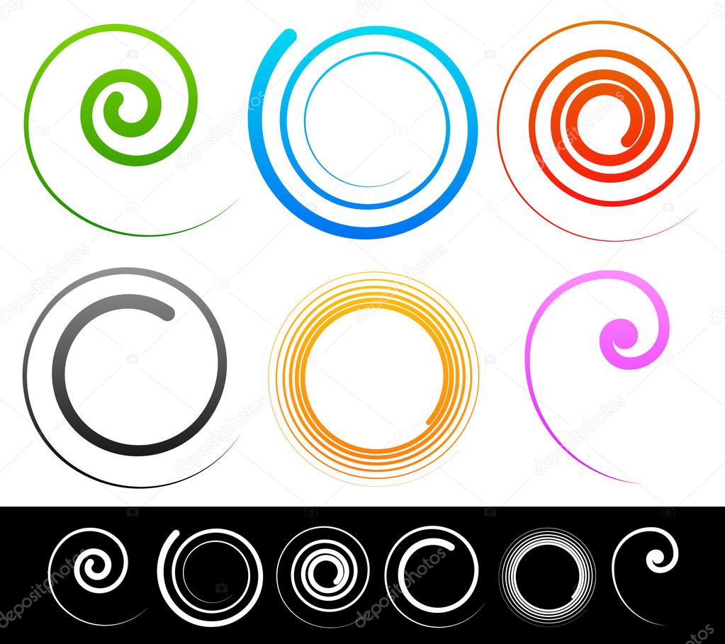 Colorful spirals, shapes set.