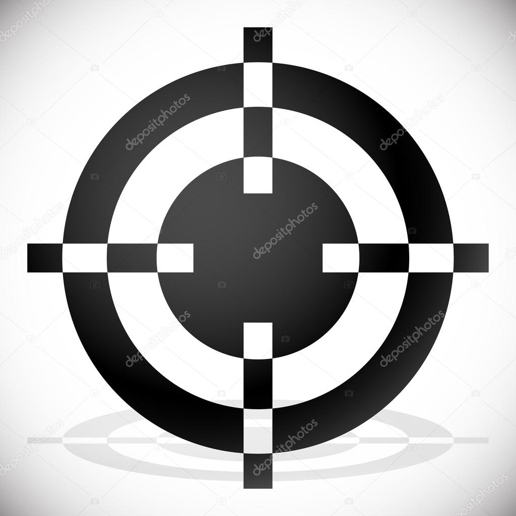 Black and white target mark, crosshair, reticle graphics. Vector.