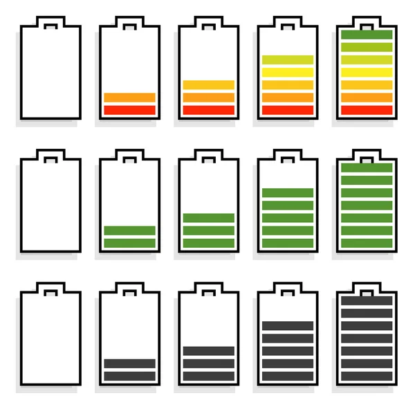 Conjunto de ícones indicadores de nível de bateria — Vetor de Stock