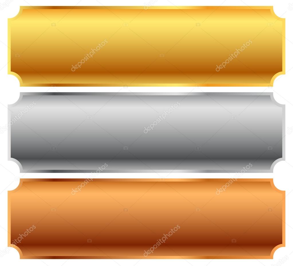 Gold, silver, bronze bars, banners