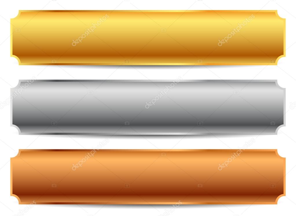 Gold, silver, bronze bars, banners