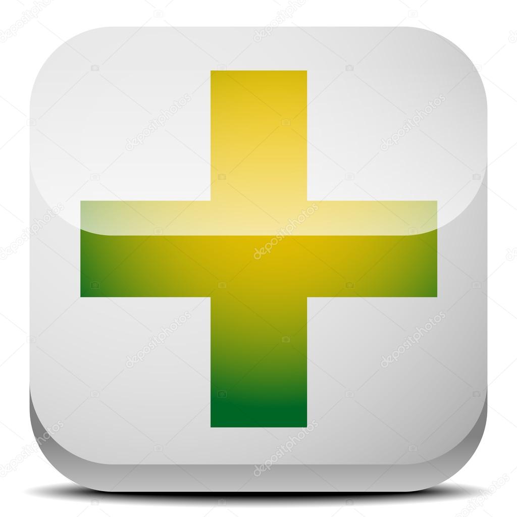 Green cross sign for first aid, healthcare, support concepts.