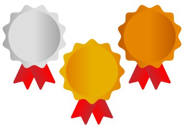 Ödülleri, kırmızı kurdele kümesiyle madalyalar