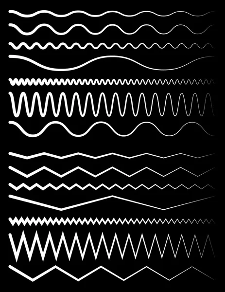 Ensemble de lignes ondulées et zigzag — Image vectorielle