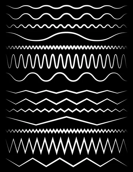 Ensemble de lignes ondulées et zigzag — Image vectorielle