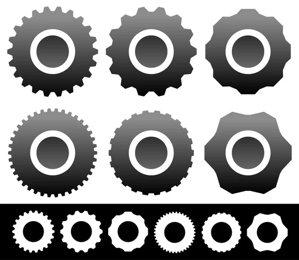 Conjunto de engrenagens, roda de engrenagens, formas de roda de engrenagens, símbolos, ícone — Vetor de Stock