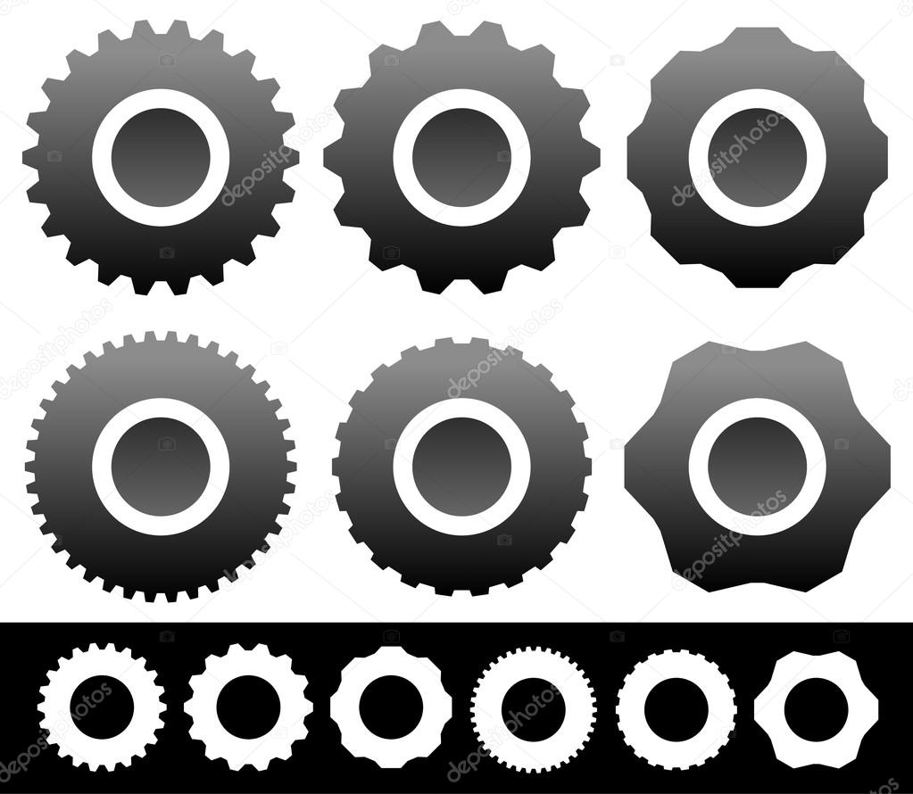 Set of gear, gearwheel, cogwheel shapes, symbols, icon